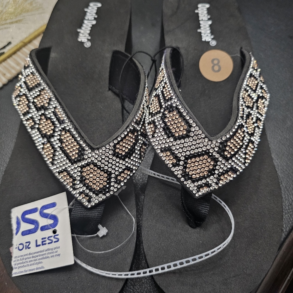 Oopsie Doopsie Rhinestone Wedge Sandle! Size 8! Nwts!
